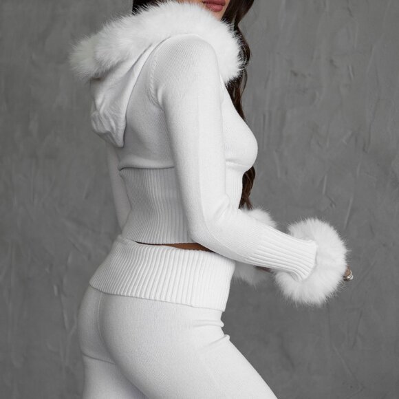 NWT Trendy Faux Fur Rib Knit Two Piece Foldover Pant Set - Picture 7 of 11